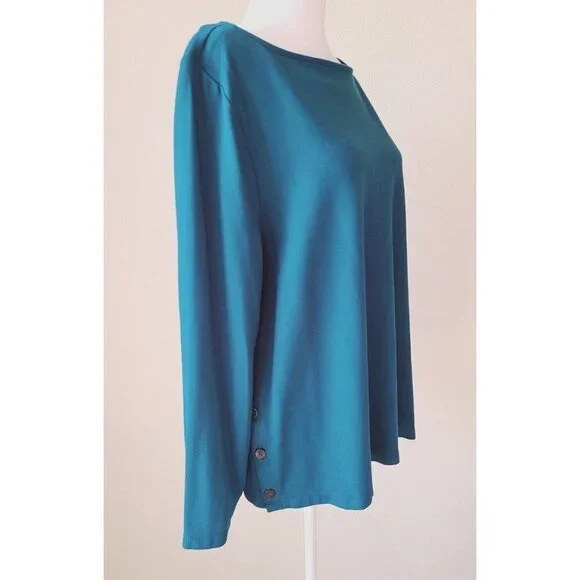 J. Jill Women's Ponte Knit Teal Blue/Green Tunic SZ XL With Side Buttons - Picture 4 of 14